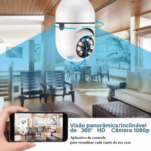 Câmera de segurança com lâmpada giratória 360° 1080p