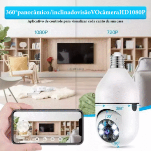 Câmera de segurança com lâmpada giratória 360° 1080p