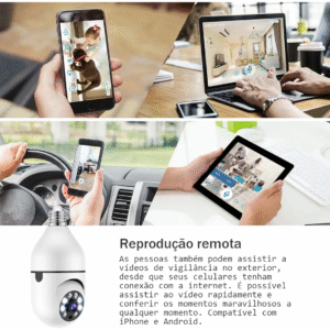 Câmera de segurança com lâmpada giratória 360° 1080p